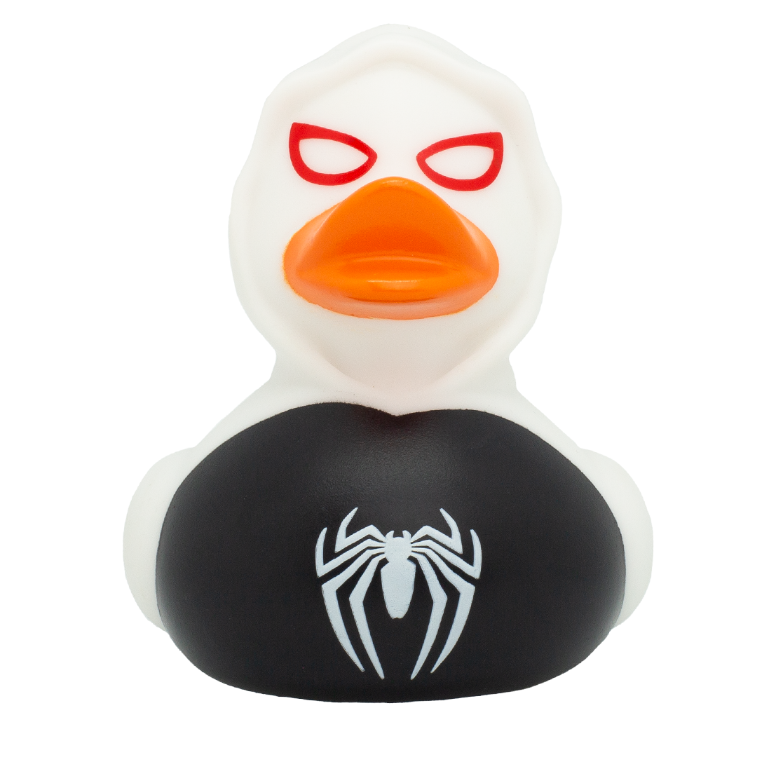 Pato de goma inspirado en el famoso super héroe con diseño en blanco y negro y detalles únicos.