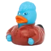 Pato de Goma Ju Azul con chaqueta marrón y pelo azul