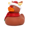 Pato de Goma Reno Navidad con cuernos, gorro y bufanda roja
