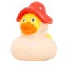 Pato de Goma Seta con disfraz blanco y sombrero rojo