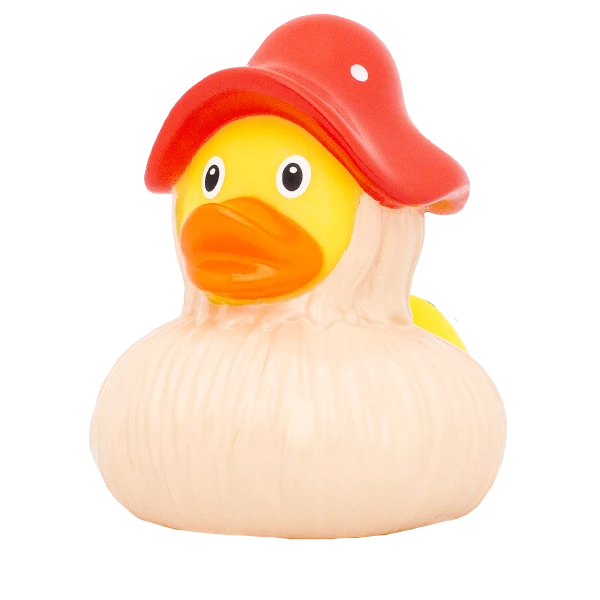 Pato de Goma Seta con disfraz blanco y sombrero rojo