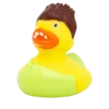 Pato de Goma Troll amarillo con pelo marrón y grandes dientes