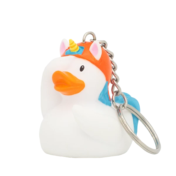 Pato Llavero DAB Unicorn blanco con cuerno amarillo y accesorio para llaves